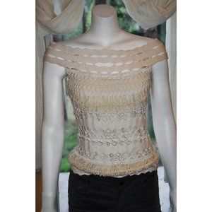 Dolce Cabo Ivory Crochet Top with Knit Overlay